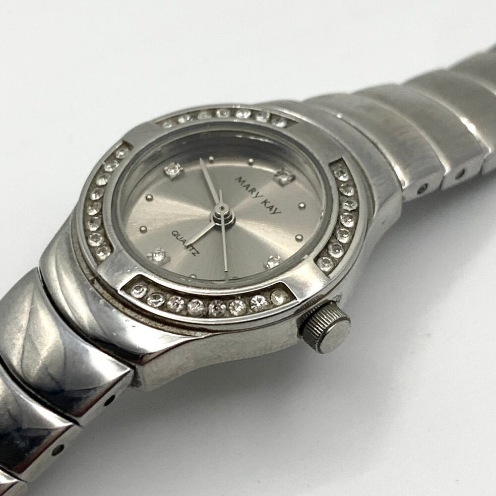 Mary Kay Silver Tone Watch Crystal Bezel 6.5" Wrist New Battery - Picture 8 of 15